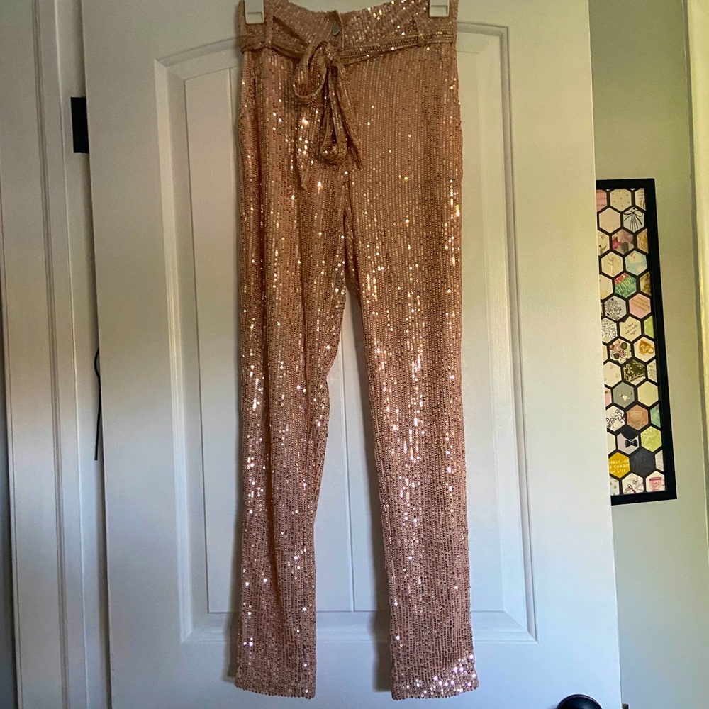 Rose gold sequined pants